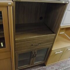 木製　レンジボード 　レンジ台　 茶　木目　家電収納 　キッチン収納　家具　引き出し　開き戸