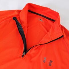 【No.32】UNDER ARMOUR ハーフジップ長袖Tシャツ XLサイズ 赤 蛍光色の画像