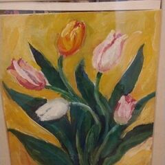 チューリップ　油絵　額の画像