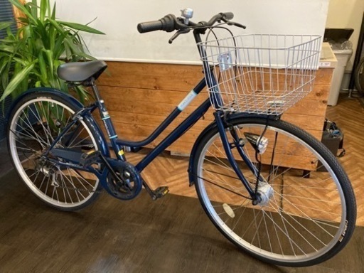 【前後タイヤ・チューブ新品！】LEDオートライト　6段変速　26インチ自転車　ネイビー