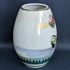 九谷焼　花瓶　松園　壺花　陶印　置物　アンティーク インテリア　色絵　花絵　コレクション　工芸品　C0CP0117の画像