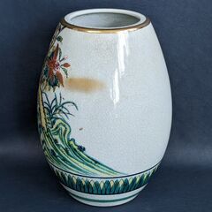 九谷焼　花瓶　松園　壺花　陶印　置物　アンティーク インテリア　色絵　花絵　コレクション　工芸品　C0CP0117の画像