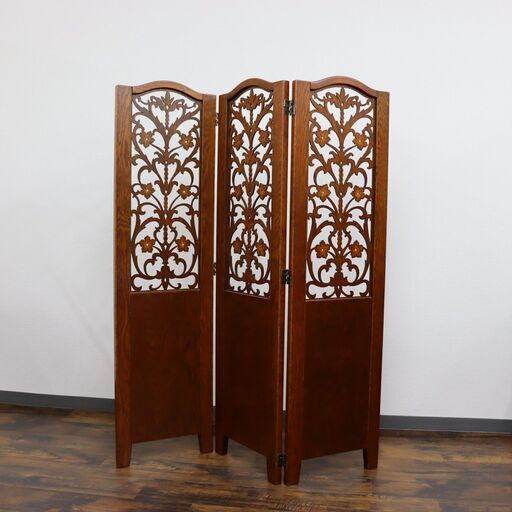 【ヤ取終了6/22】≪U171ジ≫ 三越家具 Brugge/ブルージュ 木製 パーテーション 3連アーチ/折り畳み式 透かし 家具/インテリア 間仕切り/衝立 現状品