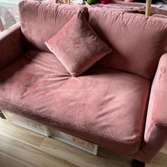 2人がけソファ 中古 ベルベット素材 ゴールド脚