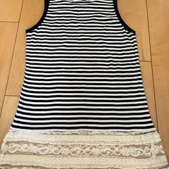 ボーダー 裾レースタンクトップ Mサイズの画像