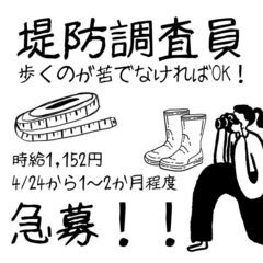 急募❕4/24から１～２か月程度のお仕事です！堤防の調査員募集中‼!!