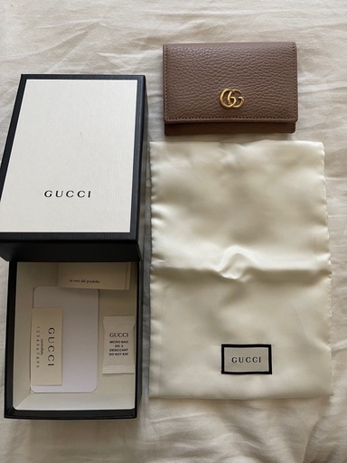 GUCCI◆プチマーモント/カードケース/名刺入れ/レザー/ベージュ