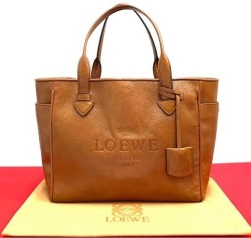 【週末まで限定】美品 ロエベ ロゴ 刻印 レザー トートバッグ ハンドバッグ ブラウン.