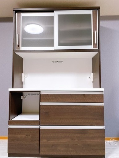 食器棚　キッチンボード　120㎝　ブラウン×ホワイト　木目調