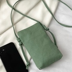 帆布☆スクエア スマホショルダー☆ ショルダーバック   サコッシュ☆グリーンの画像
