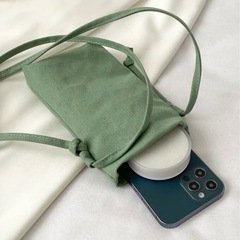 帆布☆スクエア スマホショルダー☆ ショルダーバック   サコッシュ☆グリーンの画像