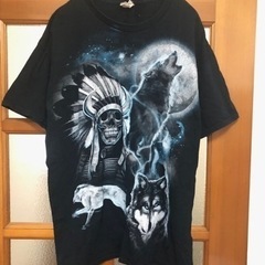 ★インディアンっぽいドクロとオオカミのTシャツ ★