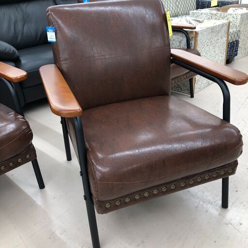 Wa459　一人掛けソファ　スタッズ　ブラウン