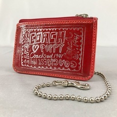 COACH コーチ ポピー 赤レザー パスケース＆コインケース