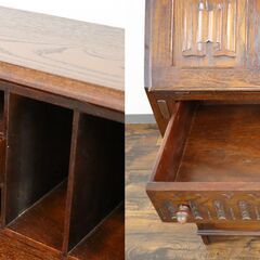 【ヤ取終了1/26】≪W912ジ≫ Jaycee Furniture/ジェイシーファニチャー ライティングビューロー 鍵付き 英国 オーク 木彫刻 デスク/机 インテリア クラシック調の画像