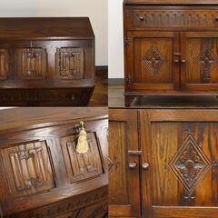 【ヤ取終了1/26】≪W912ジ≫ Jaycee Furniture/ジェイシーファニチャー ライティングビューロー 鍵付き 英国 オーク 木彫刻 デスク/机 インテリア クラシック調の画像