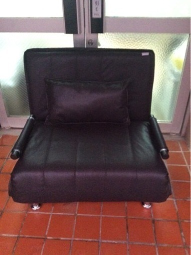 【値下げしました】ソファベッド 折りたたみ シングル ブラック レザー張り ソファ カウチソファ ベッド no2008