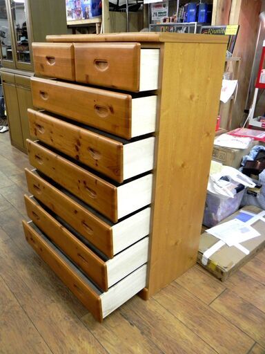 7段 パイン材 カントリー調 チェスト 幅80×奥45×高124cm 収納 衣類 家具 タンス 札幌市 厚別区