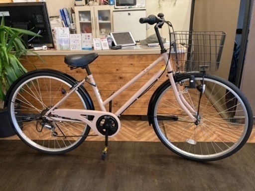 【チェーン新品！】LEDダイナモ　6段変速　26インチ自転車　ピンクベージュ