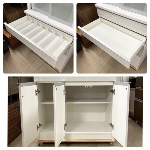【超美品‼️】定価21万♪ 松田家具 89cm幅カップボード 食器棚 収納家具 艶あり木目調ホワイト♪