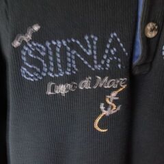 一流高級ライトアップショッピングクラブ特注限定モデルのお洒落なイタリアシナコバ刺繡入りボタンフロントトレーナー。色：ネイビーブルーの画像