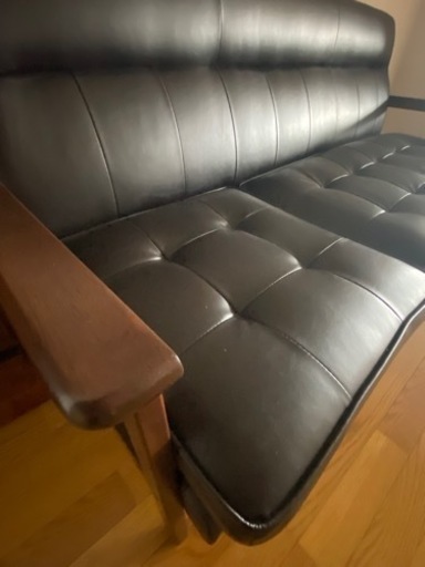 【美品】レトロモダン3人がけソファ　オットマン付き　ブラック