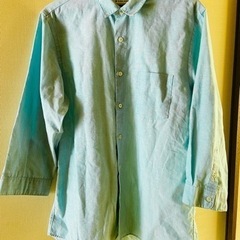 グローバルワーク　8部丈　ライトターコイズブルー　リネンシャツ