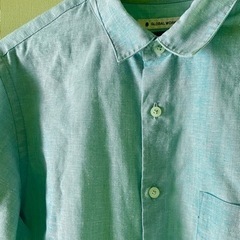 グローバルワーク　8部丈　ライトターコイズブルー　リネンシャツの画像