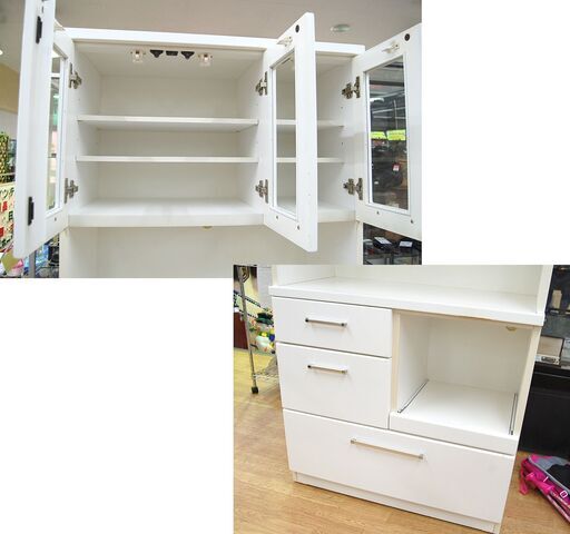 レンジボード 幅88.5×奥行42×高さ179.5cm 食器棚 キッチンボード BANDA2 白 マルミツ ニトリファニチャー 札幌市 清田区 平岡