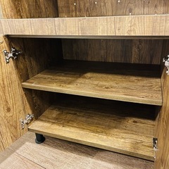【売約済み】　レンジ台 キッチンカウンター　キッチン収納　食器棚　カップボード　レンジボード　棚　キッチンラック　作業台　スライドレール　キッチン カウンタータイプ レンジ台 幅90cm (1 sliding shelf) スライド棚付 扉付 食器棚 レンジラック 木製 カップボード Kitchen サイドキャビネット 大型レンジ コンセント付 家電収納 炊飯器の画像