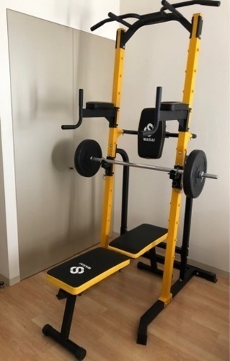 WASAI ぶら下がり健康器 トレーニングベンチ＋バーベル片側10kg×2