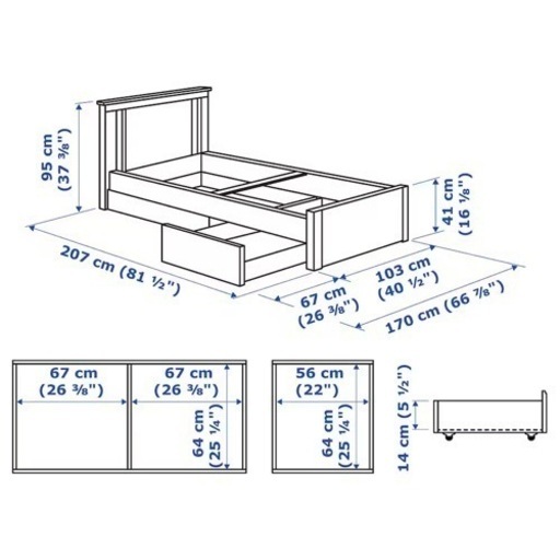 ☆☆IKEA SONGESAND☆☆クイーンサイズ　シングルベッドフレーム 2つセット