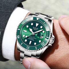 ◆新品未使用◆　　高級ブランド　メンズ腕時計　カレンダー　防水　発光　グリーンの画像