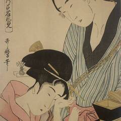 【真作】喜多川歌麿「実鏡色乃美名家見」本物 浮世絵 大判 錦絵 木版画の画像
