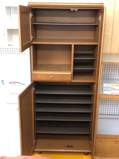 【リサイクルサービス八光】幅75㎝　ダークブラウン　ミラー付きシューズBOX