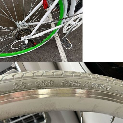 クロスバイク 27インチ 700×28C 28-622 21Technology ホワイト/グリーンリム 6段変速 自転車 21テクノ