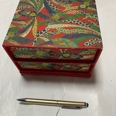 昭和レトロ　和紙柄二段小物入れ
