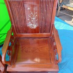 中古 唐木造りの高級螺鈿象嵌イス2脚セット