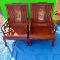 中古 唐木造りの高級螺鈿象嵌イス2脚セット