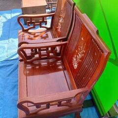 中古 唐木造りの高級螺鈿象嵌イス2脚セット