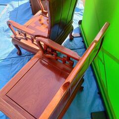 中古 唐木造りの高級螺鈿象嵌イス2脚セット