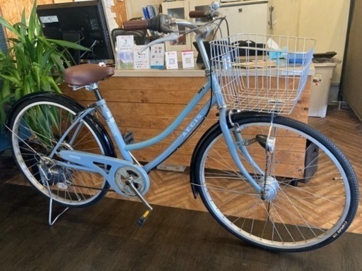 【前輪タイヤ・前輪チューブ新品！】LEDオートライト　6段変速　26インチ自転車　グレイッシュブルー