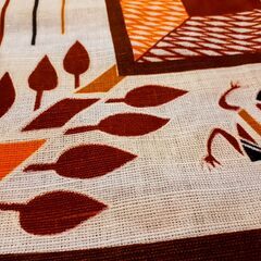 ヴィンテージ BARKER SOUVENIRS リネン？ テーブルクロス 正方形 ABORIGINAL インテリアに　/MJ-0378 南の画像
