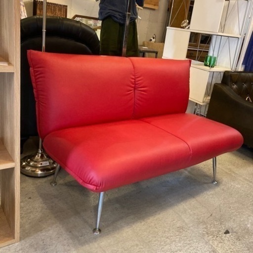 馬場家具 INTERLIVAX 2Pレザーソファ 赤 レッド ラブソファ