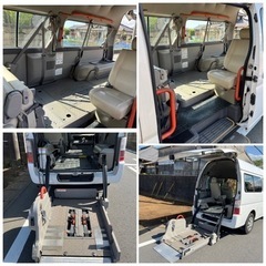 日産 キャラバン　福祉車両　車いす 移動車 アーム格納式リフター車いす２基 　固定装置付 定員10名 の画像