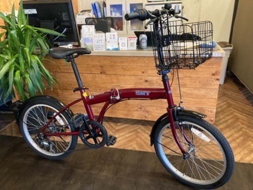 【後付けカゴ付き】6段変速　20インチ折りたたみ自転車　レッド