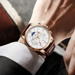 ◆新品未使用◆　【新品】LIGE クロノグラフ 正規品 アンティーク 紳士メンズ 腕時計 クォーツの画像