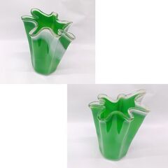  昭和レトロ ガラス花瓶 マーブル模様 緑×白 フラワーベース ☆ 札幌市 豊平区 平岸の画像