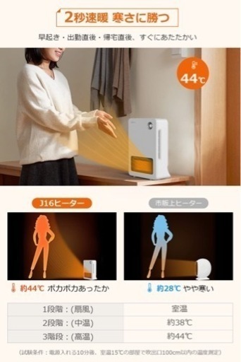 【✨美品✨】セラミックファンヒーター 人感センサー付き 温度調節可能 1200W 瞬間即暖 ファンヒーター