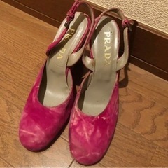 PRADA ピンク タイダイ柄 ウェッジ パンプス サンダル 3...